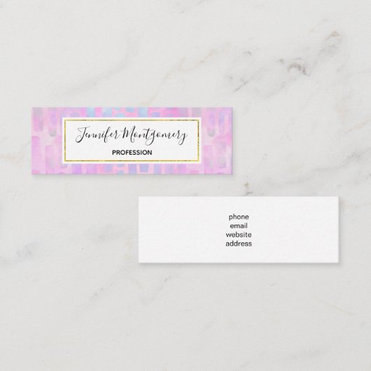 Blauwe rechthoekvormen op roze achtergrond mini visitekaartje (Voorkant / Achterkant)