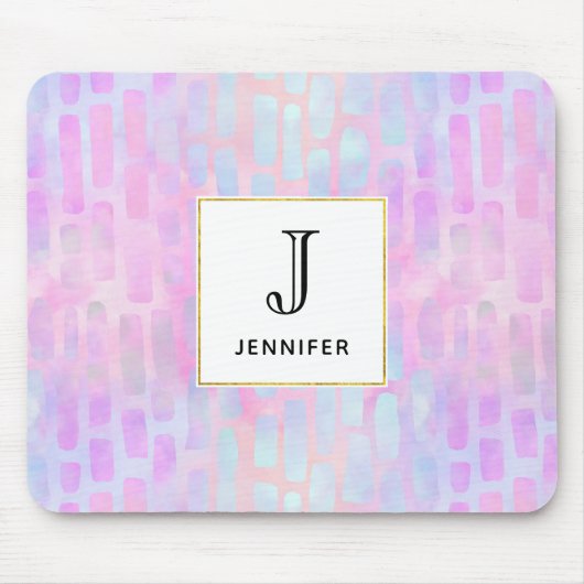 Blauwe rechthoekvormen op roze achtergrond muismat (Voorkant)