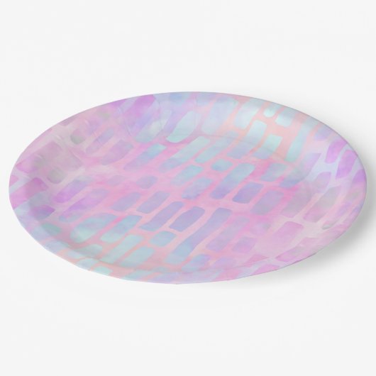 Blauwe rechthoekvormen op roze achtergrond papieren bordje (Gekanteld)