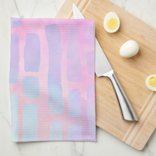 Blauwe rechthoekvormen op roze achtergrond theedoek (Quarter Fold)