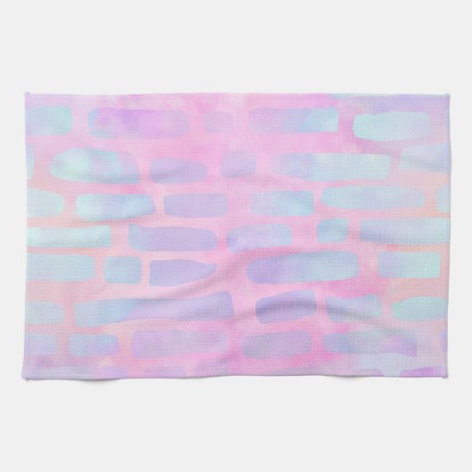 Blauwe rechthoekvormen op roze achtergrond theedoek (Horizontaal)