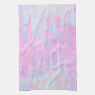 Blauwe rechthoekvormen op roze achtergrond theedoek