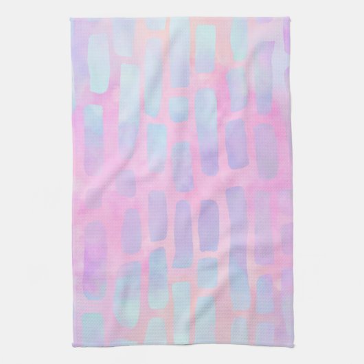 Blauwe rechthoekvormen op roze achtergrond theedoek (Verticaal)