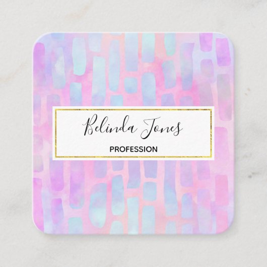 Blauwe rechthoekvormen op roze achtergrond vierkante visitekaartje (Voorkant)