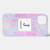 Blauwe rechthoekvormen op roze achtergrondmonogram Case-Mate iPhone case (Achterkant (horizontaal))