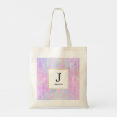 Blauwe rechthoekvormen op roze achtergrondmonogram tote bag (Achterkant)