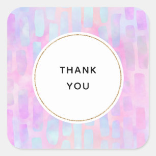 Blauwe rechthoekvormen op Roze Dank je Vierkante Sticker