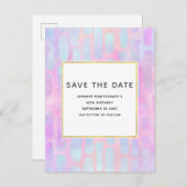 Blauwe rechthoekvormen op Roze Opslaan Datum Uitnodiging Briefkaart (Voorkant / Achterkant)