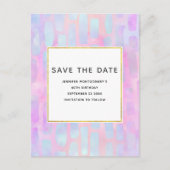 Blauwe rechthoekvormen op Roze Opslaan Datum Uitnodiging Briefkaart (Voorkant)