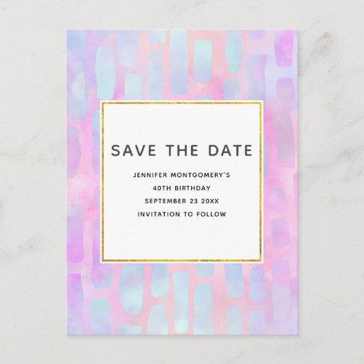 Blauwe rechthoekvormen op Roze Opslaan Datum Uitnodiging Briefkaart (Voorkant)