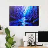Blauwe reflecties in het mystieke bos poster (Thuiskantoor)