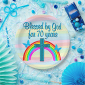  BLAUWE REGENBOOG 70E VERJAARDAG PAPIER BORDEN PAPIEREN BORDJE (Feest)