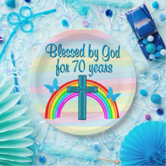  BLAUWE REGENBOOG 70E VERJAARDAG PAPIER BORDEN PAPIEREN BORDJE (Feest)