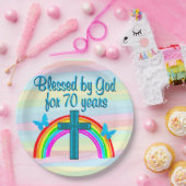  BLAUWE REGENBOOG 70E VERJAARDAG PAPIER BORDEN PAPIEREN BORDJE (Feest)