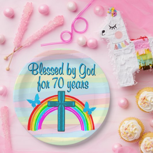  BLAUWE REGENBOOG 70E VERJAARDAG PAPIER BORDEN PAPIEREN BORDJE (Feest)