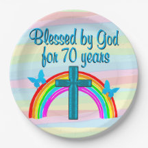  BLAUWE REGENBOOG 70E VERJAARDAG PAPIER BORDEN