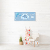 Blauwe Regenboog Baby Shower Spandoek (Insitu)