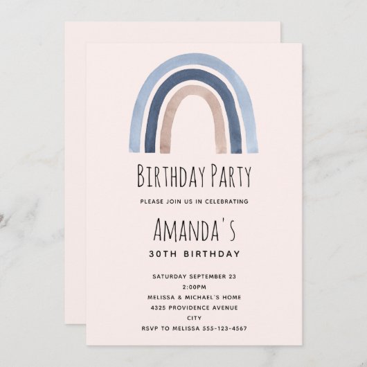 Blauwe Regenboog Boho Design Verjaardag Kaart (Voorkant / Achterkant)