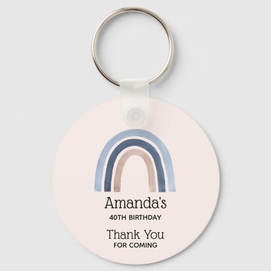 Blauwe Regenboog Boho Ontwerp Verjaardag Dank u Fa Sleutelhanger (Achterkant)