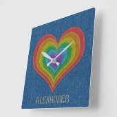 Blauwe regenboog Denim Jeans 6 Harten Gepersonalis Vierkante Klok (Hoek)