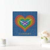 Blauwe regenboog Denim Jeans 6 Harten Gepersonalis Vierkante Klok (Huis)