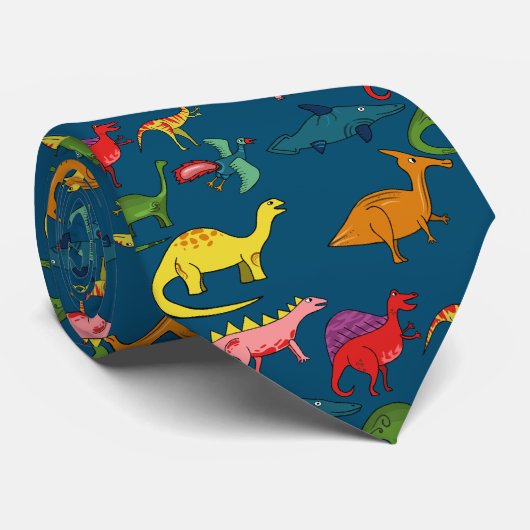 Blauwe Regenboog Dinosauriërs Stropdas (Opgerold)