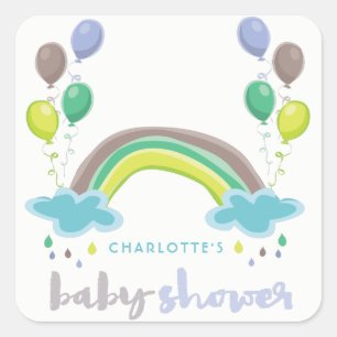 Blauwe regenboog en ballonnen Sticker Baby shower