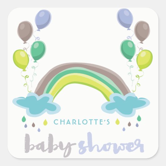 Blauwe regenboog en ballonnen Sticker Baby shower (Voorkant)