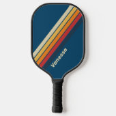 Blauwe Regenboog Gestreept met Naam Pickleball Paddle (Achterkant)