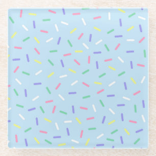 Blauwe regenboog strooit confetti leuk kleurrijk glazen onderzetter