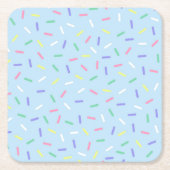 Blauwe regenboog strooit confetti leuk kleurrijk kartonnen onderzetters (Voorkant)