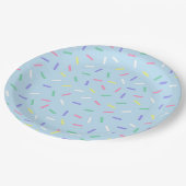 Blauwe regenboog strooit confetti leuk kleurrijk papieren bordje (Gekanteld)