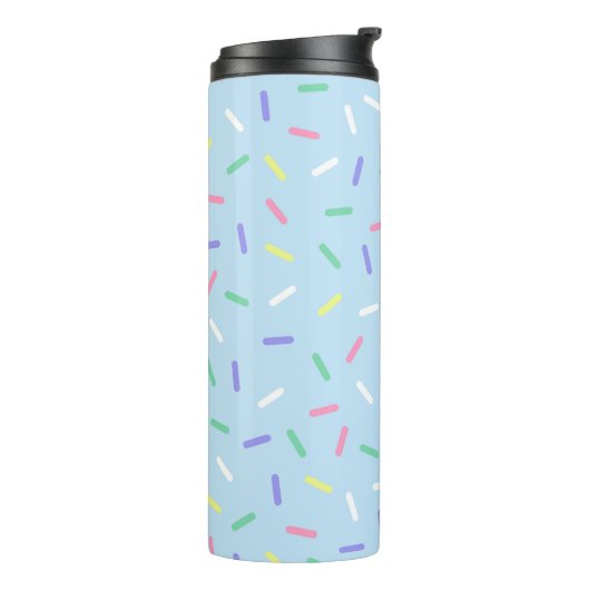 Blauwe regenboog strooit confetti leuk kleurrijk thermosbeker (Gedraaid links)