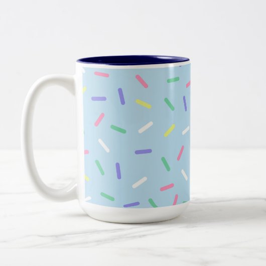 Blauwe regenboog strooit confetti leuk kleurrijk tweekleurige koffiemok (Links)