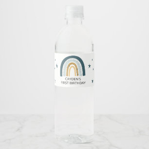 Blauwe Regenboog Verjaardagspartij Waterfles Label Etiket