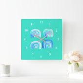 Blauwe regenboog vierkante klok (Huis)