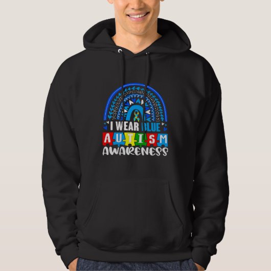 Blauwe regenboogkleurige Autisme-bewustmakingsmaan Hoodie (Voorkant)