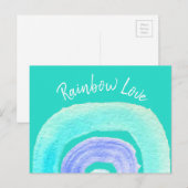 Blauwe regenboogliefde waterverf briefkaart (Voorkant / Achterkant)