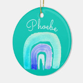 Blauwe regenboogliefde waterverf keramisch ornament (Links)