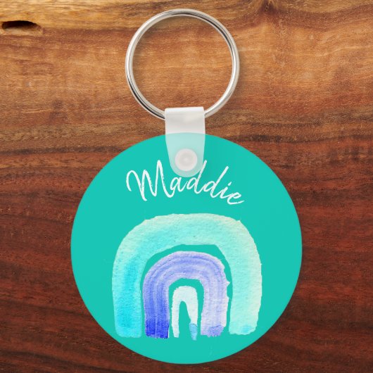 Blauwe regenboogliefde waterverf sleutelhanger (Voorkant)