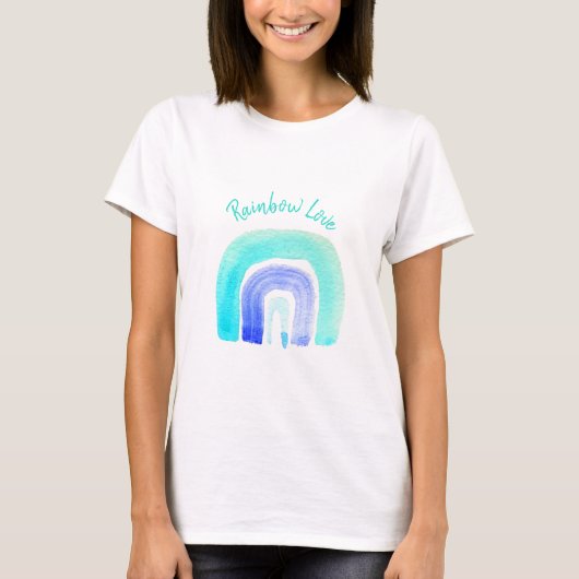 Blauwe regenboogliefde waterverf t-shirt (Voorkant)