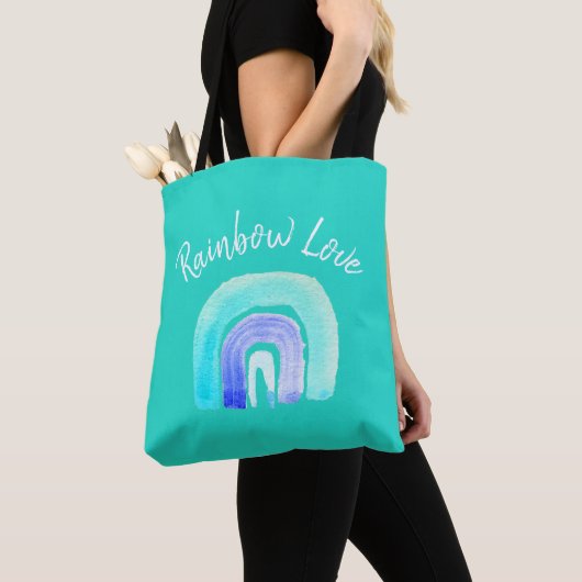Blauwe regenboogliefde waterverf tote bag (Dichtbij)