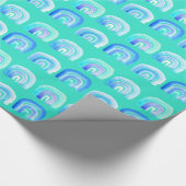 Blauwe regenboogretro turquoise cadeaupapier (Hoek)