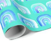 Blauwe regenboogretro turquoise cadeaupapier (Rol Hoek)