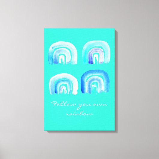 Blauwe regenboogretro turquoise canvas afdruk (Voorkant)