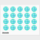 Blauwe regenboogretro turquoise ronde sticker (Vel)