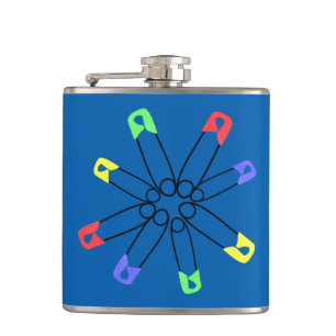 Blauwe regenboogveiligheidspin Solidair geel groen Heupfles
