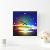 Blauwe regenboogzonfoto vierkante klok (Huis)