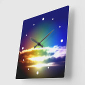 Blauwe regenboogzonfoto vierkante klok (Hoek)