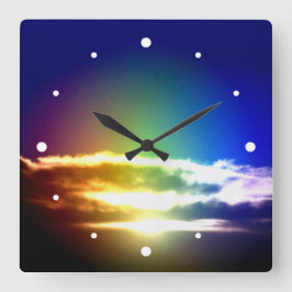 Blauwe regenboogzonfoto vierkante klok